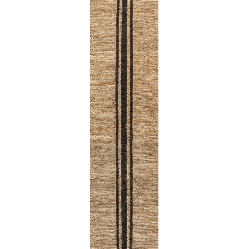 Olivier Rustic Beach House Wide Ticking Stripe Jute Natural/Black Rug, Runner 2' x 8'