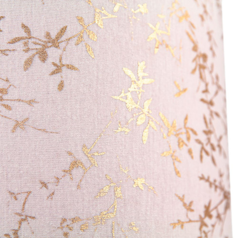 Modern Soft Cotton Fabric Lamp Shade with Shiny Foil Floral Decoration, 18cm H x 25cm W x 25cm D, Pink
