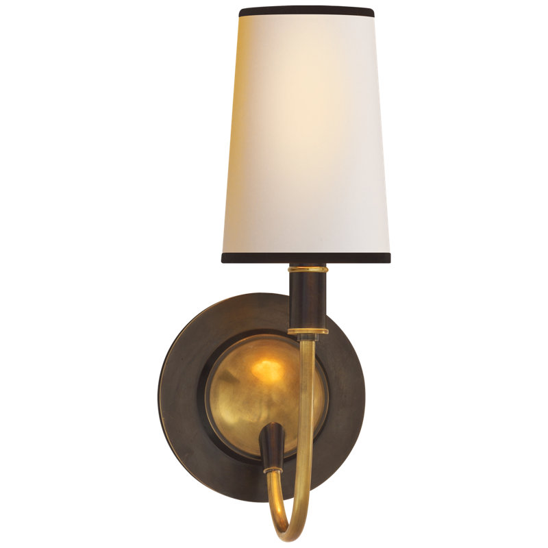Thomas O'Brien Elkins Sconce, White, Antique Nickel/Polished Nickel, Fabric