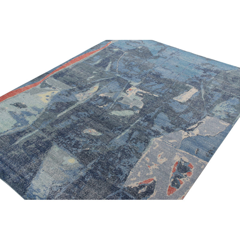 Distressed Homage Hand Knotted Wool Geometric Area Rug, Rectangle 10' x 14'