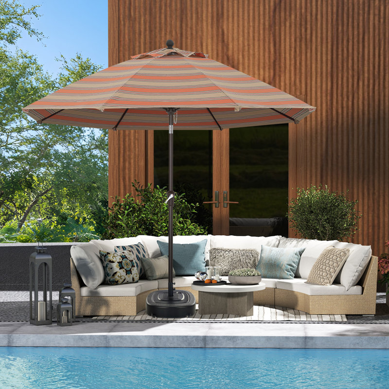 Parasol de patio en oléfine 9 pi 9 pi, Café / rayures orange