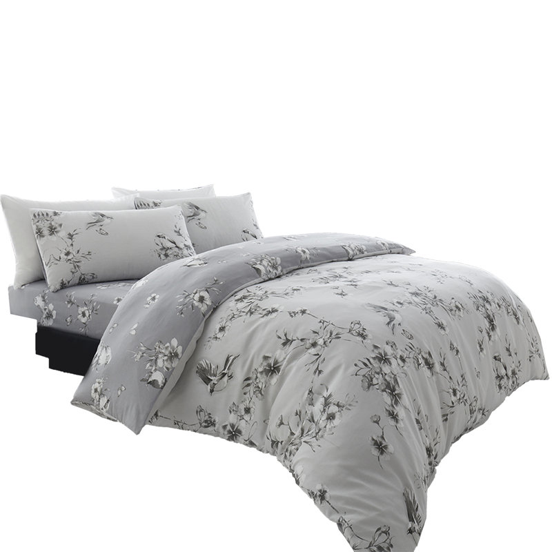 Birdie Blossom 144 TC Modern & Contemporary Duvet Cover Set, Grey, Double
