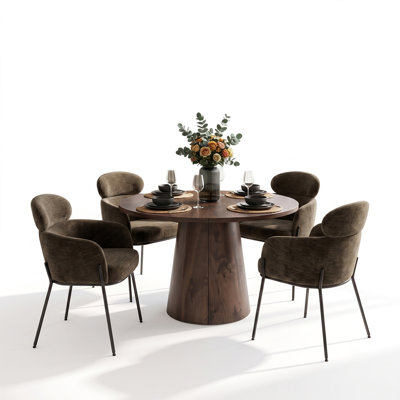 Ensemble de table de salle à manger extensible ronde à ovale avec fauteuils rembourrés