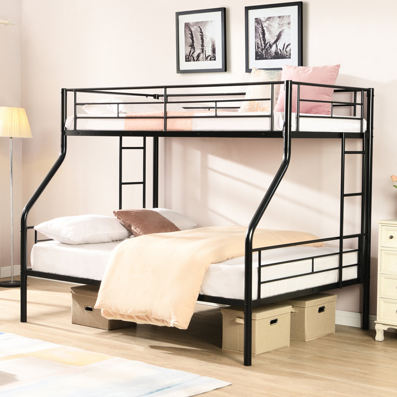 Lit superposé simple au-dessus d'un lit double en métal, pas besoin de sommier tapissier, grand espace de rangement sous le lit, facile à assembler, élégant et confortable, construction solide, stable et silencieuse, escalier sécuritaire, 78,7 po