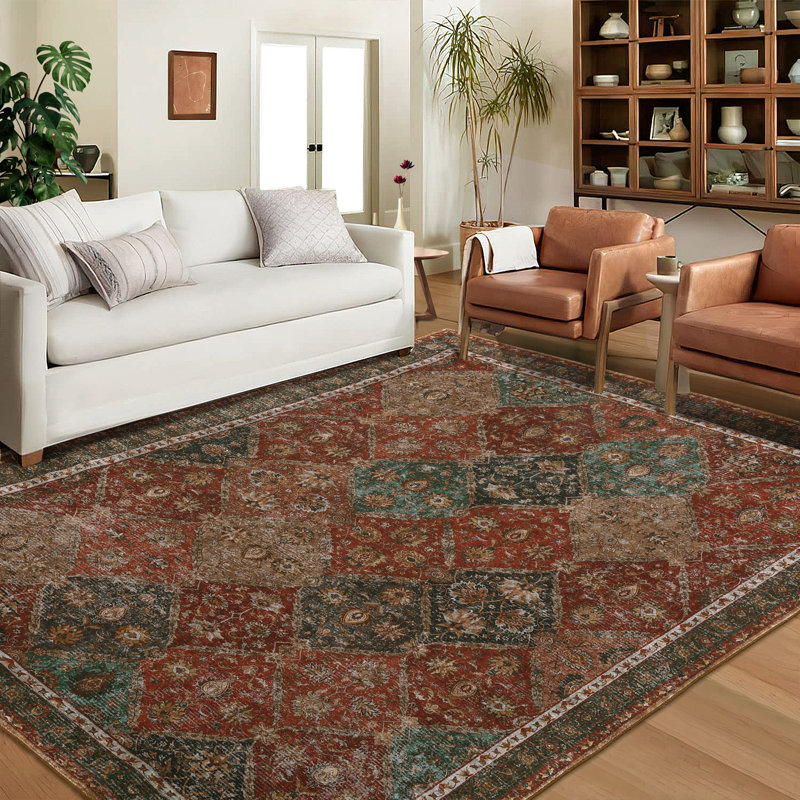 Suttle Oriental Machine Washable Rugs Floral Non-Slip Rug for Living Room Bedroom Nursery Dining Table Bedside Decor