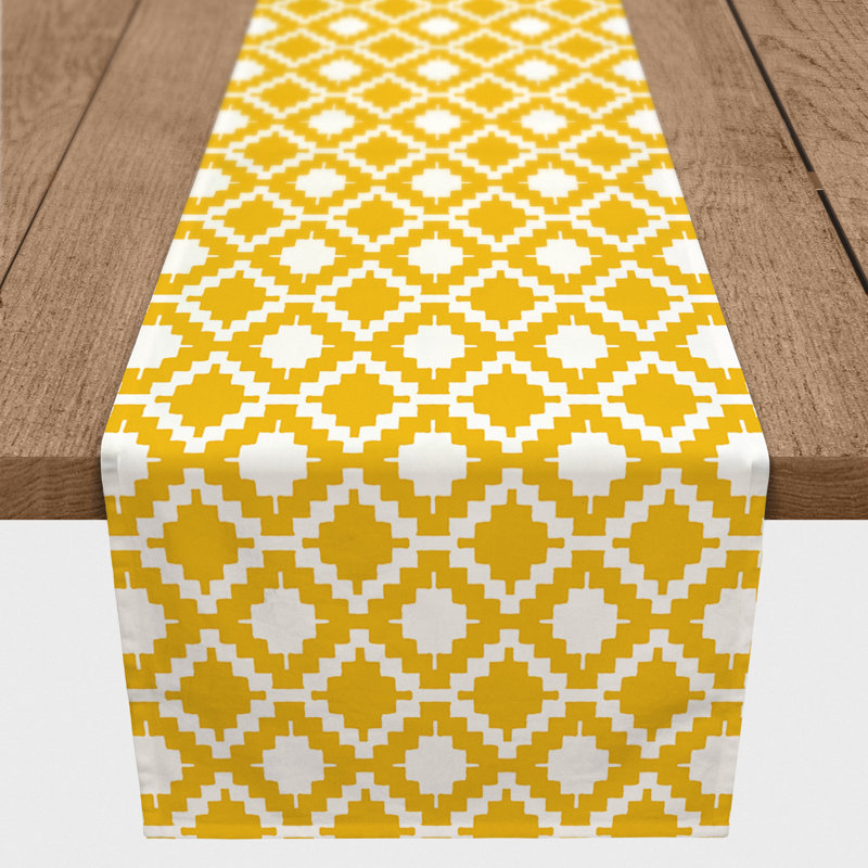 Chemin de table en losanges pointillé Nalston, 72 po x 16 po, Jaune, Géométrique 3