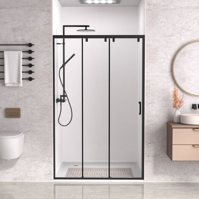 Porte de douche coulissante encadrée l 48 po x H 76 po, verre trempé transparent de 5/16 po (8 mm) avec revêtement facile à nettoyer