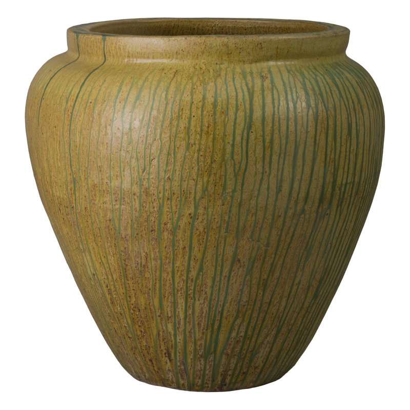 Distressed Antique Ceramic Round Planter with Drainage Hole, 31" H x 31" W x 31" D
