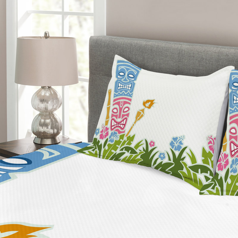 Adrion Blue/Pink/Green Microfibre Bedspread Set, 220 x 264 cm