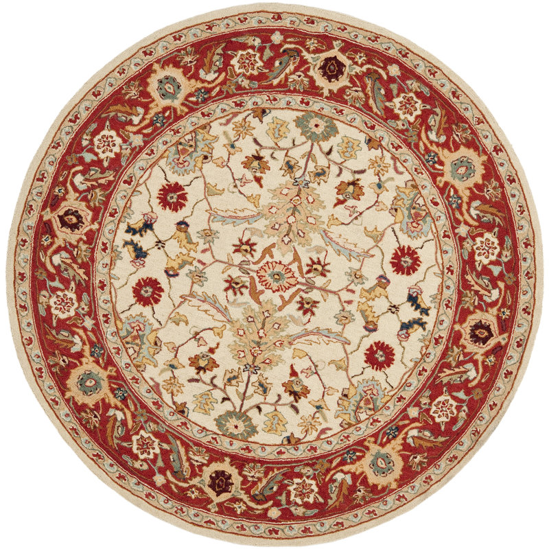 Hollander Hand-Hooked Wool Red Area Rug, Round 5'6"