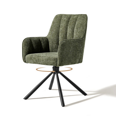 360°Swivel Fabric 1Er Set Dining Chair With Metal Legs,Upholstered Accent Tub Armchair,Green