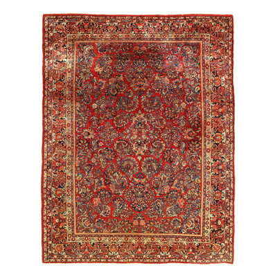 Tapis unique en laine rouge, beige et rouille de 8 pi 9 po x 11 pi 11 po Ameche
