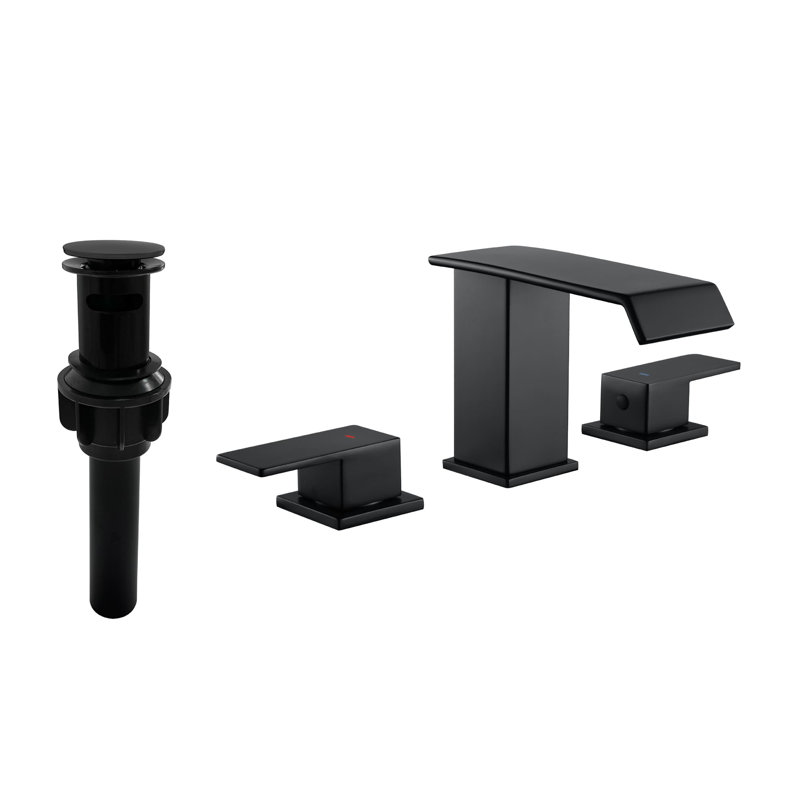 Widespread 2-handle Bathroom Faucet with Drain Assembly, Matte Black