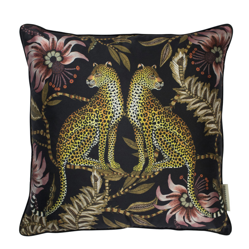 Ardmore 'Lovebird Leopards' Silk Pillow, Night