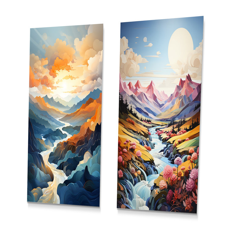 Montagnes, paysage, chuchotements - montagnes, ensemble de 2 impressions sur métal, H 28 po x l 24 po