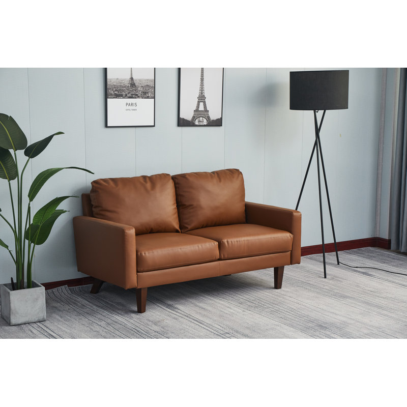 Frewsburg 58'' Faux Leather Loveseat, Brown Faux Leather
