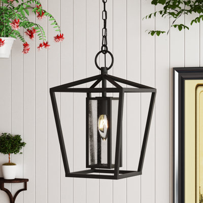 Arnita 1- Light 16''H Black Iron Seeded Glass ETL Outdoor Hanging Lantern