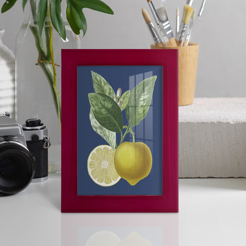 Xeden French Lemon On Navy II, reproduction d'art encadrée, H 6 po x l 4 po x P 1 po, Rouge cerise