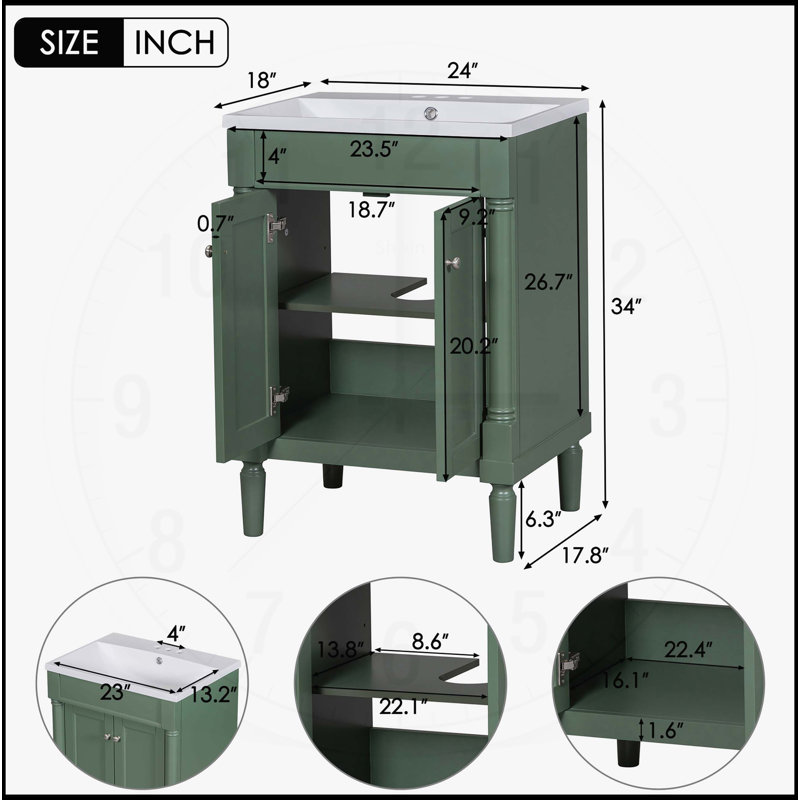 Meuble-lavabo 24 po avec lavabo supérieur, Vert