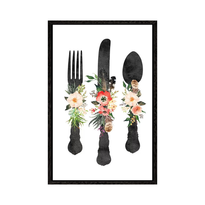 Kitchen Utensils - Painting on Canvas, 66.04 cm H x 45.72 cm W, Black Framed
