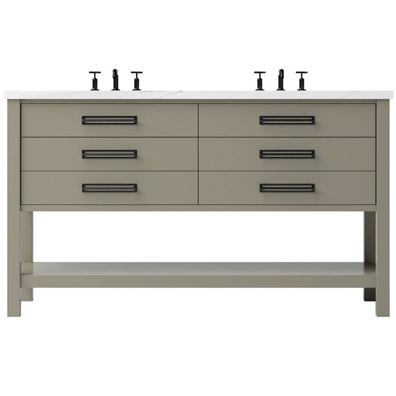 Meuble-lavabo double tiroir Kiawah, Olive française, Noir mat, 72"