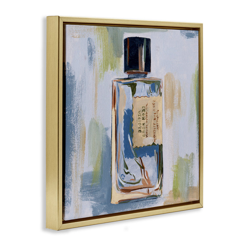 "Maquillage de bouteille de peinture", "Floater" par Melissa Wang, H 18 po x l 18 po, Cadre flottant métallique doré