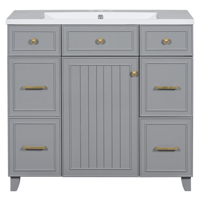 Meuble-lavabo simple 36 po avec plateau en résine Jerrison, Gris