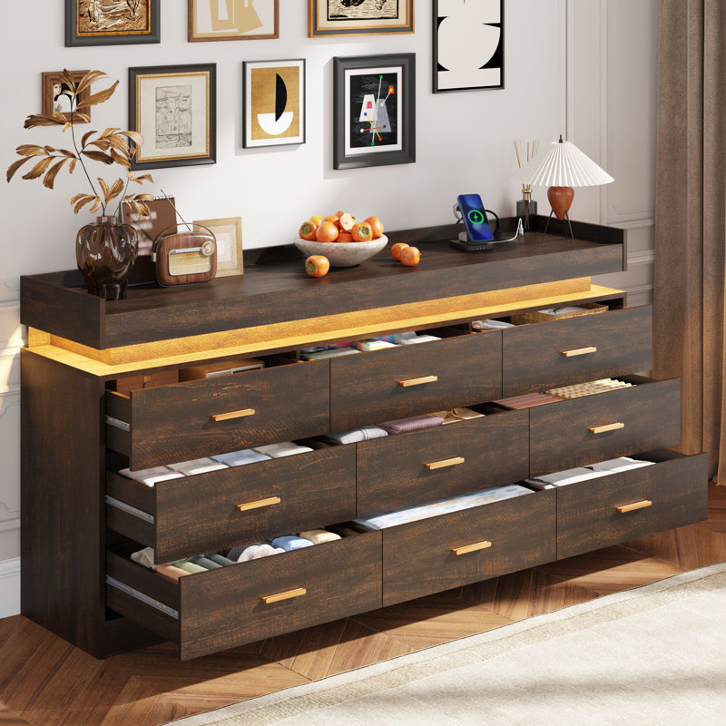 Commode 9 tiroirs Helaina, Brun