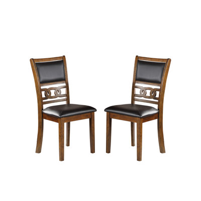 2 chaises de salle à manger d'aspect noyer, coussin d'assise en similicuir, capacité de poids de 250 lb, assemblage de 2 chaises rembourrées en noyer, siège, conception robuste,