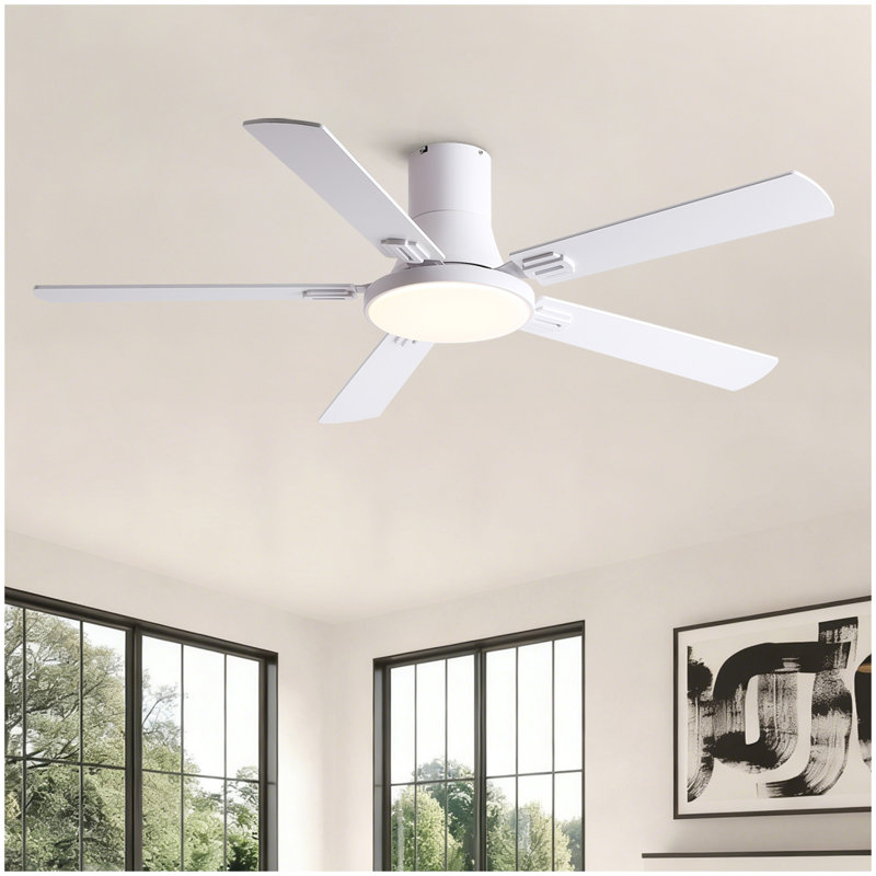 Ventilateur de plafond blanc 52 pouces avec lumière et télécommande Mordern