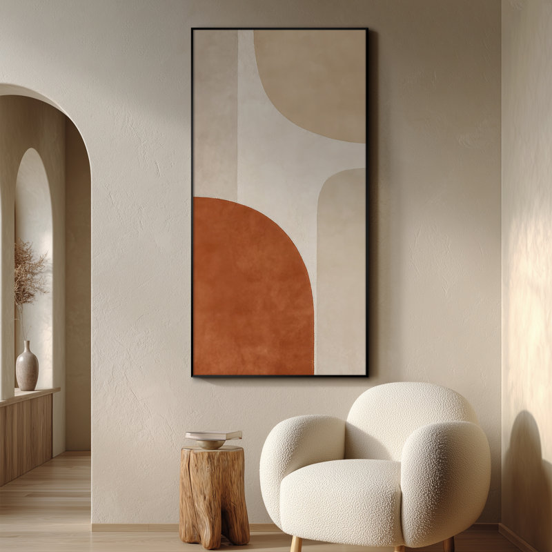 Extra Large Wall Art Fabric Print - Geometric Abstract Art Terracotta & Neutral Toned Pattern Contemporary Artwork Decor for Living Room or Bedroom - "Frame Assembly Required (Unfinished Frame)"