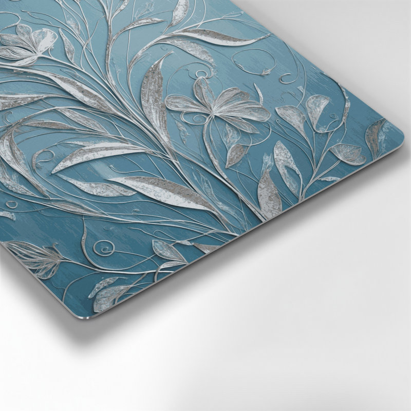 Abstrait floral 97, art mural en métal bleu, H 32 po x l 32 po