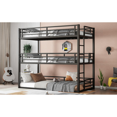 Queen Over White Metal Bunk With Structure And Features For Space - Efficient Homes Triple Bed In Specification, Guardrails, Noise Less Home Use