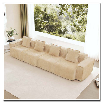 Canapé modulaire sans siège à 4 places avec passepoil à bord français, aucun assemblage requis, canapé modulaire moderne à 4 places avec coussins décoratifs