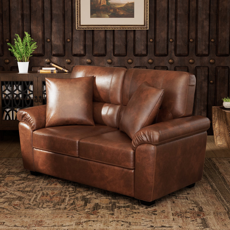 Cianca 61" Pillow top Arm Loveseat with Reversible Cushions, Brown Faux Leather