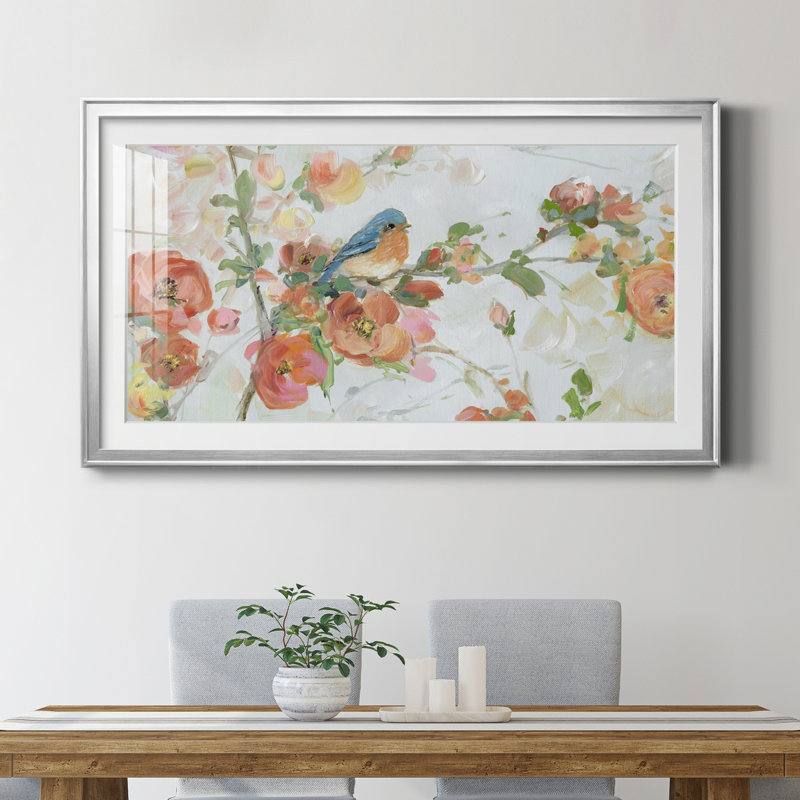 «Bluebird Spring Day I», reproduction d'art encadrée de qualité supérieure - prête à être accrochée, Cadre argenté