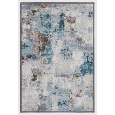 Lyanne Washable Non-Slip Blue Area Rug