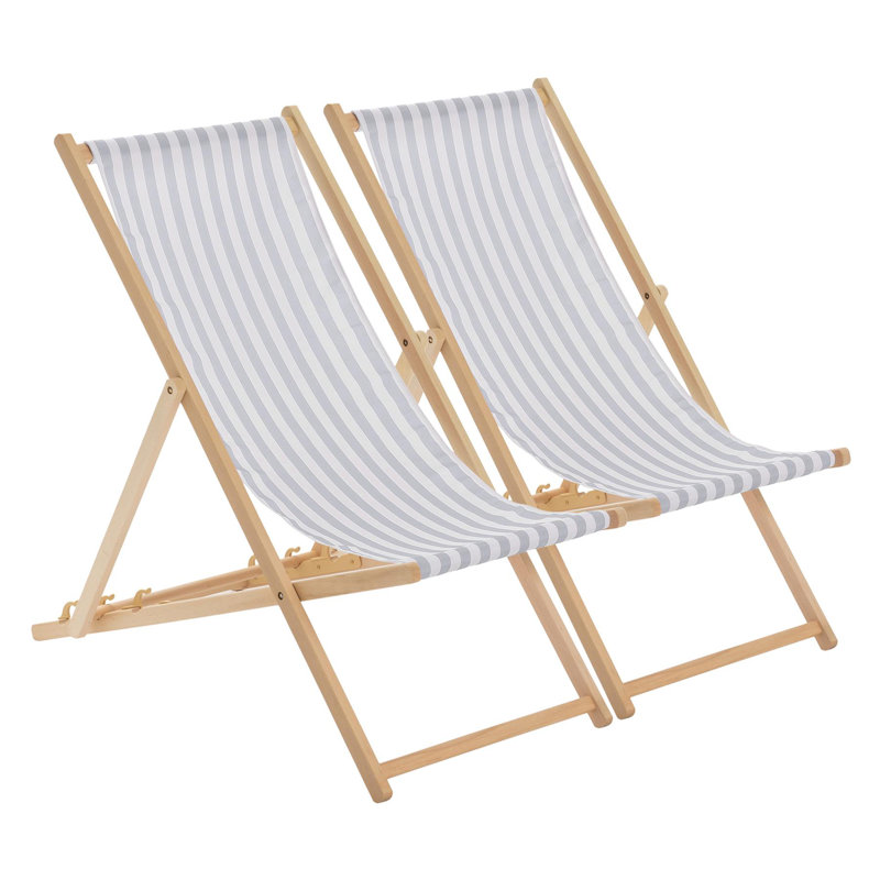 Harbour Housewares - Folding Wooden Deck Chairs, Light Grey/White