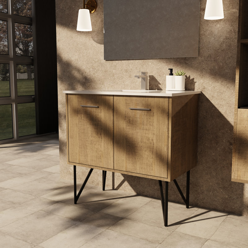 Meuble-lavabo simple l 36 po x P 20 po Lancy, Marbre de culture blanc