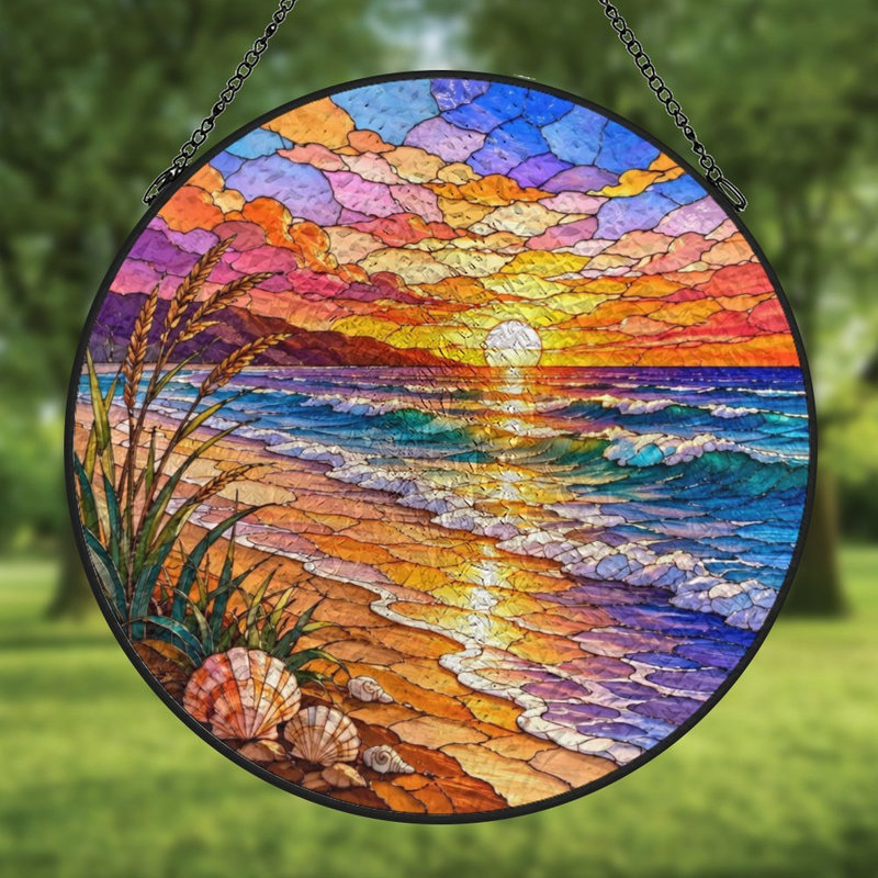 Vitrail Coucher de soleil (1) Panneaux de vitrail Attrape-soleil pour décoration de fenêtre, 6,3 x 6,3 po (16 x 16 cm)