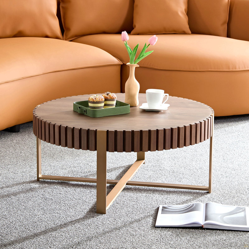 Table basse ronde moderne 31,5 pouces Modern Handcraft, Noyer