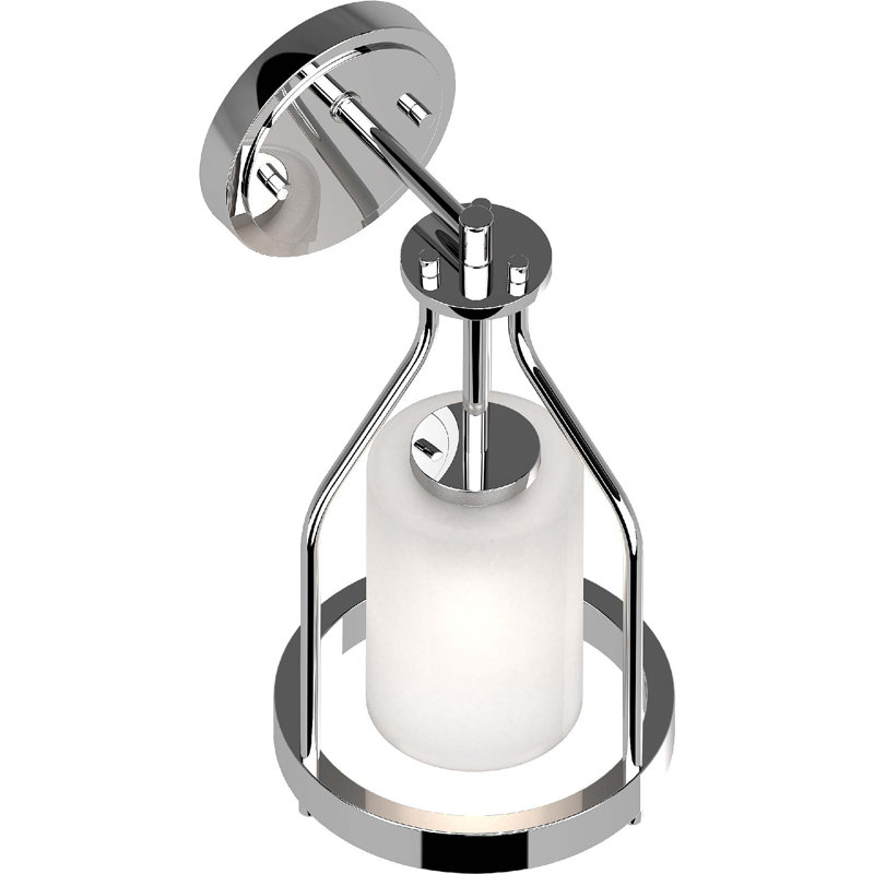  Emery 1-Light Indoor Chrome Vanity Wall Armed Sconce or Wall Mount with Frosted Glass Cylinder Shade