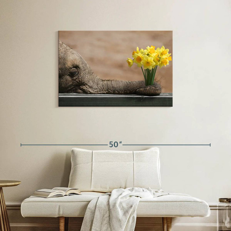 Elephant And Yellow Daffodil, 24" H x 36" W
