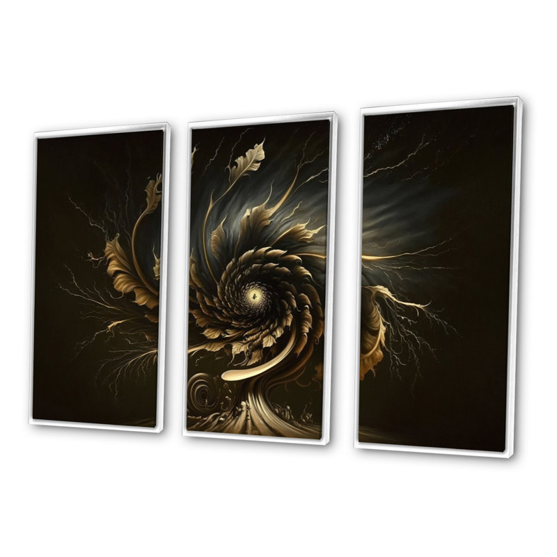 A Black and Gold Expression II - 3 pièces, reproduction sur toile, Blanc, H 32 po x l 48 po x P 1 po