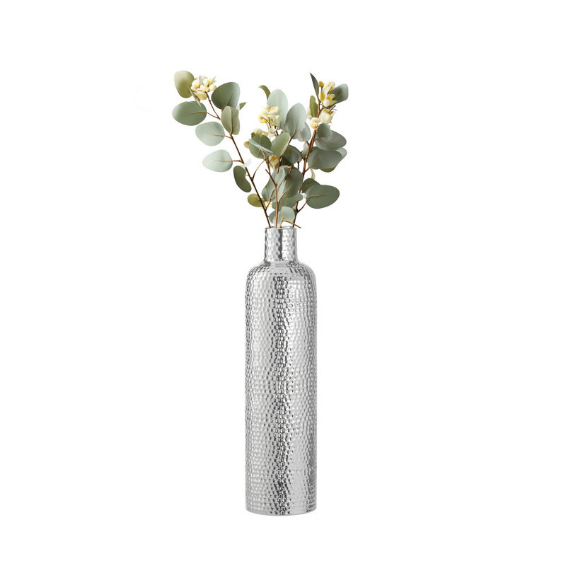  Isaacs 15" Textured Silver Ceramic Table Vase, 15.5" H x 4" W x 4" D