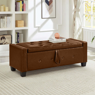 Banc de rangement avec repose-pieds en similicuir de 48 pouces, multifonctionnel et spacieux pour la chambre à coucher, le salon et le couloir.