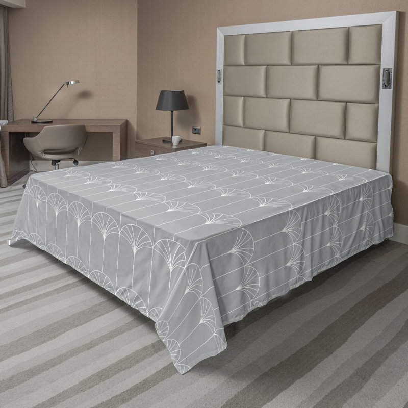Polyester Floral Flat Sheet, California King Flat Sheet, Gray/White
