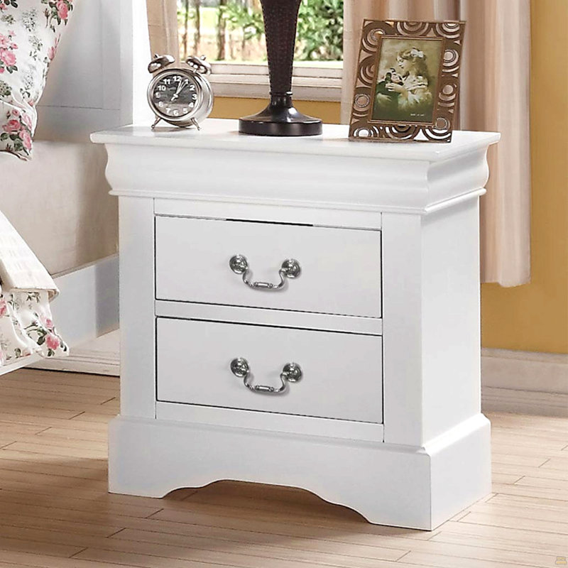 2 Drawers Wooden Nightstand, Black