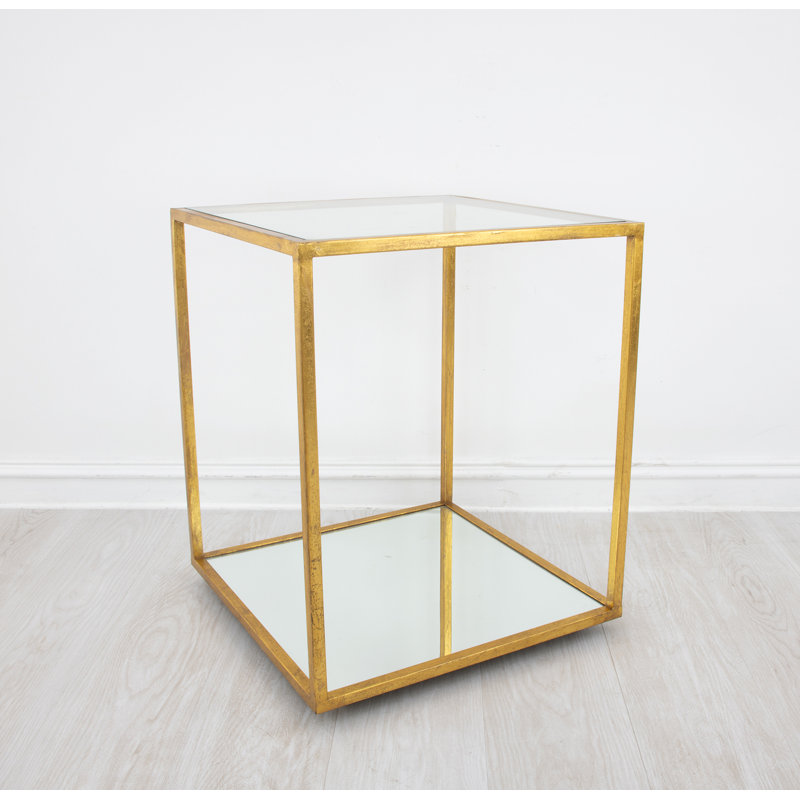 Emily Glass End Table, Antiqued Gold Leaf