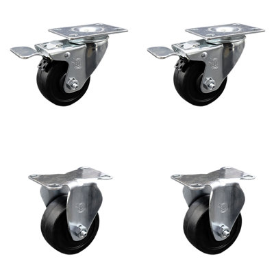 3.5 Inch Soft Rubber Swivel Top Plate Caster Set 2 Lock Brakes 2 Rigid SCC